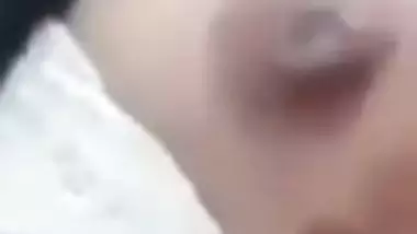 Cute expression during topless boobs show by Indian girl