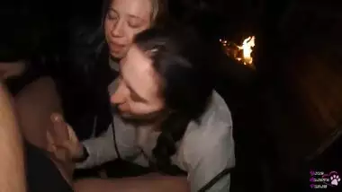 FFM Threesome Sucking on the Backyard - Outdoor Double Blowjob - Oral Creampie