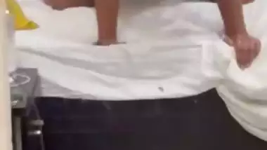 Fucking before mirror in hotel room by horny girlfriend