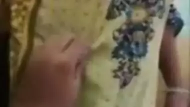 Man touches clothed Desi wife's boobs in point of view porn video