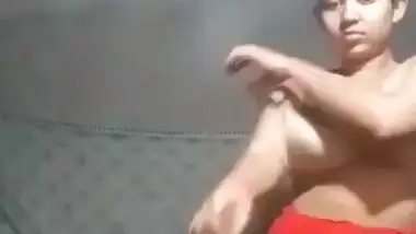 Beautiful cute innocent girl making nude video for Bf