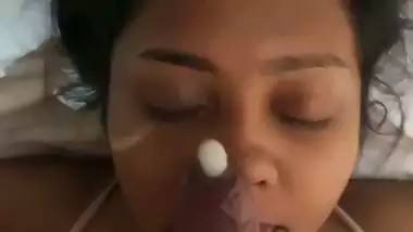 Huge facial cum upon mouth watery blowjob by wife