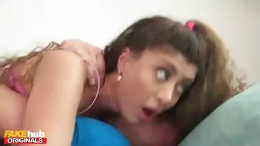 FAKEhub - Hot Indian British model licks the cum of dorks glasses after he cums on his own face