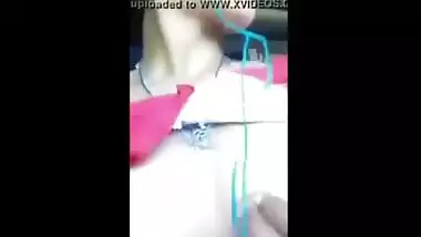 Glamorous legal age teenager plays with her firm milk shakes while on a clip call with bf