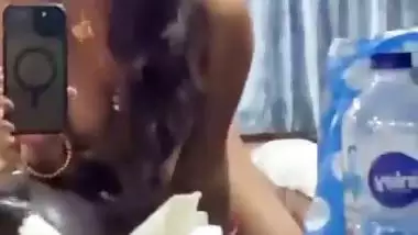 Tamil girl giving handjob to boyfriend in front of mirror
