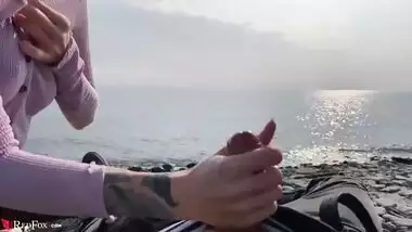 Blonde Public Blowjob Dick and Cum in Mouth by the Sea - Outdoor