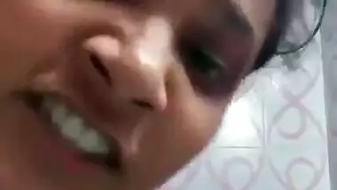 Big boobs young wife recording video for her hubby in bathroom